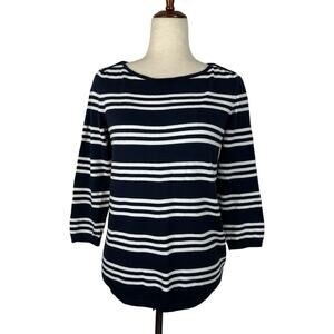 Tommy Hilfiger Top Women Medium Navy White Stripe Cotton Knit Preppy Nautical